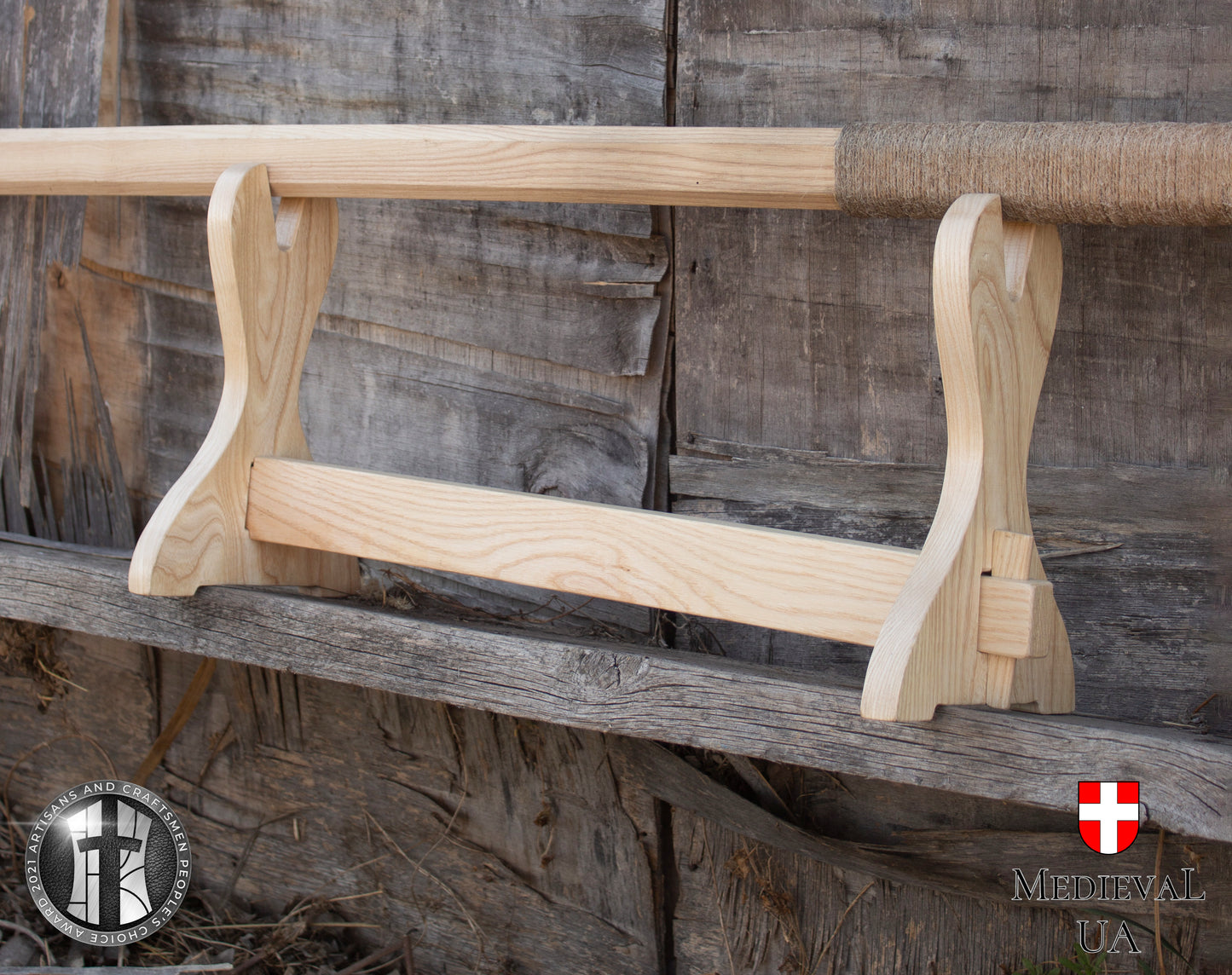Wooden medieval sword stand