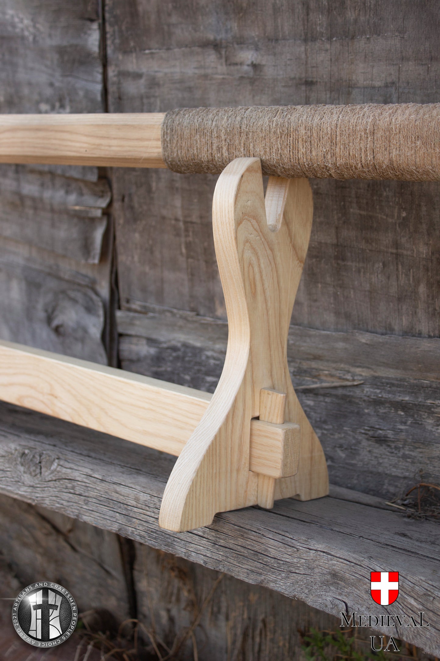 Wooden medieval sword stand