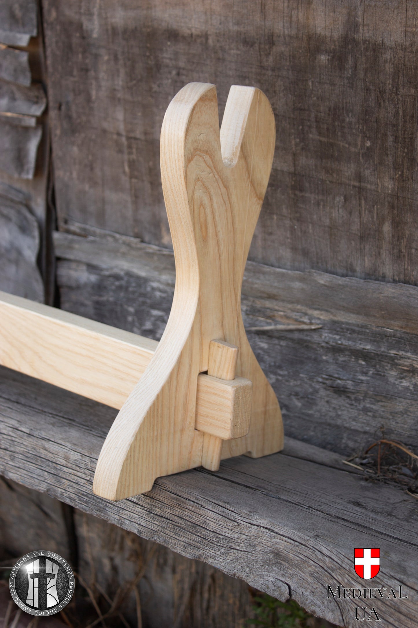 Wooden medieval sword stand