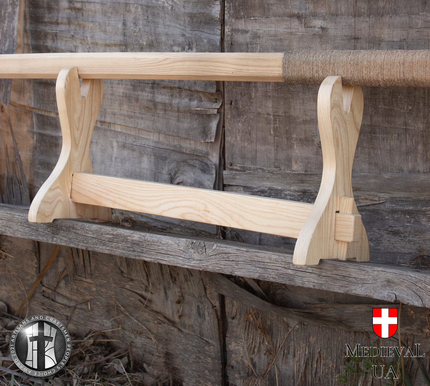 Wooden medieval sword stand