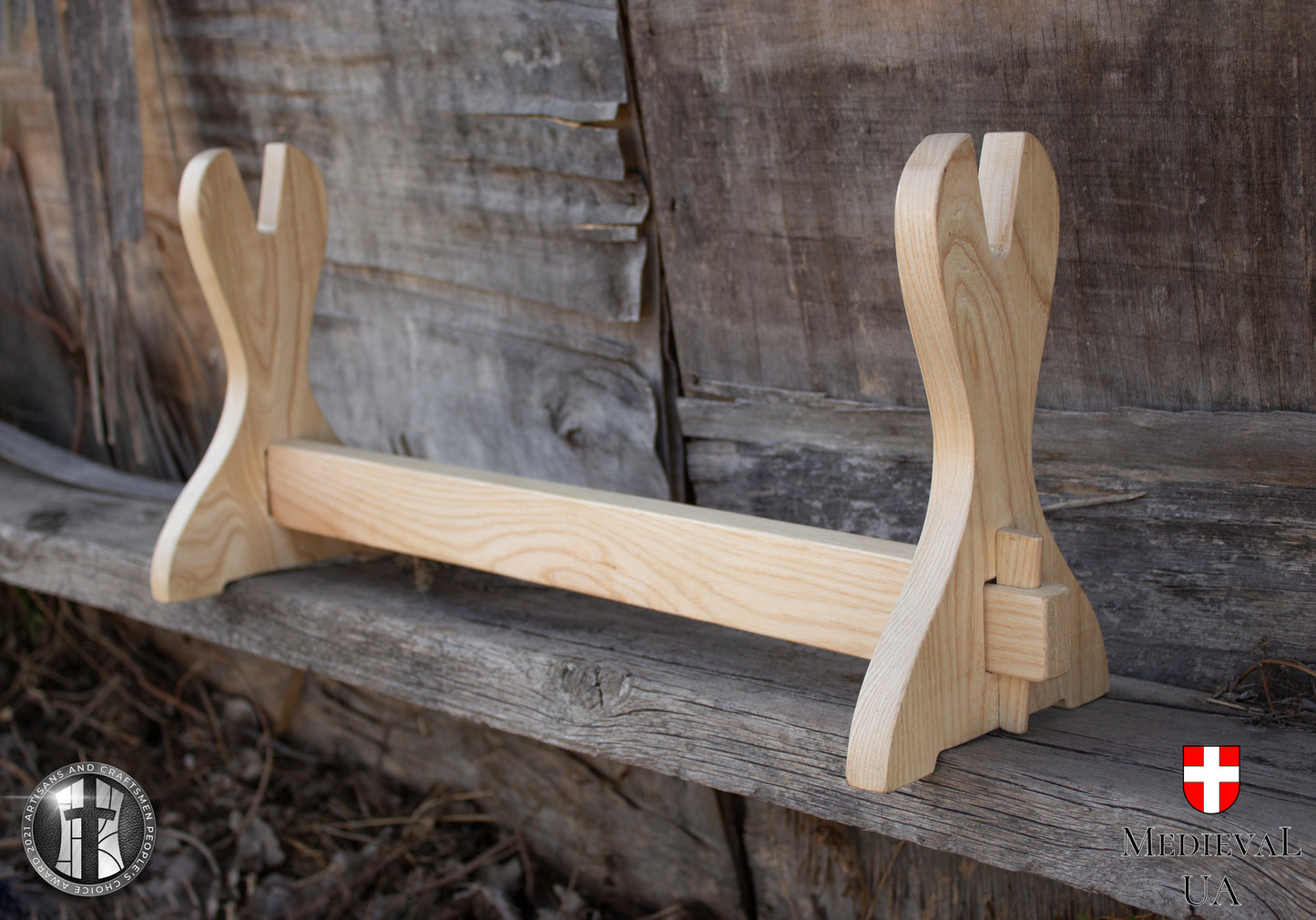 Wooden medieval sword stand