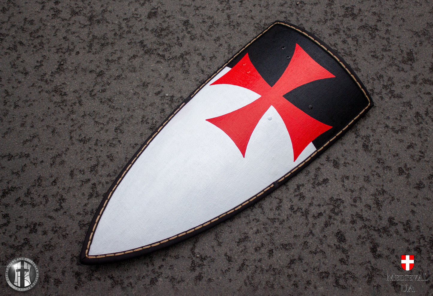 Big medieval heater shield with Templar cross