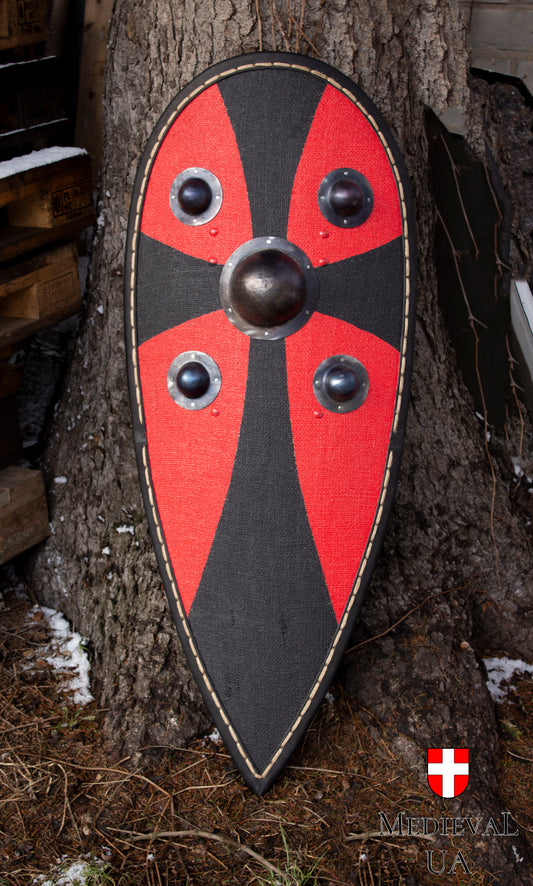 Medieval kite shield with 5 shield bosses