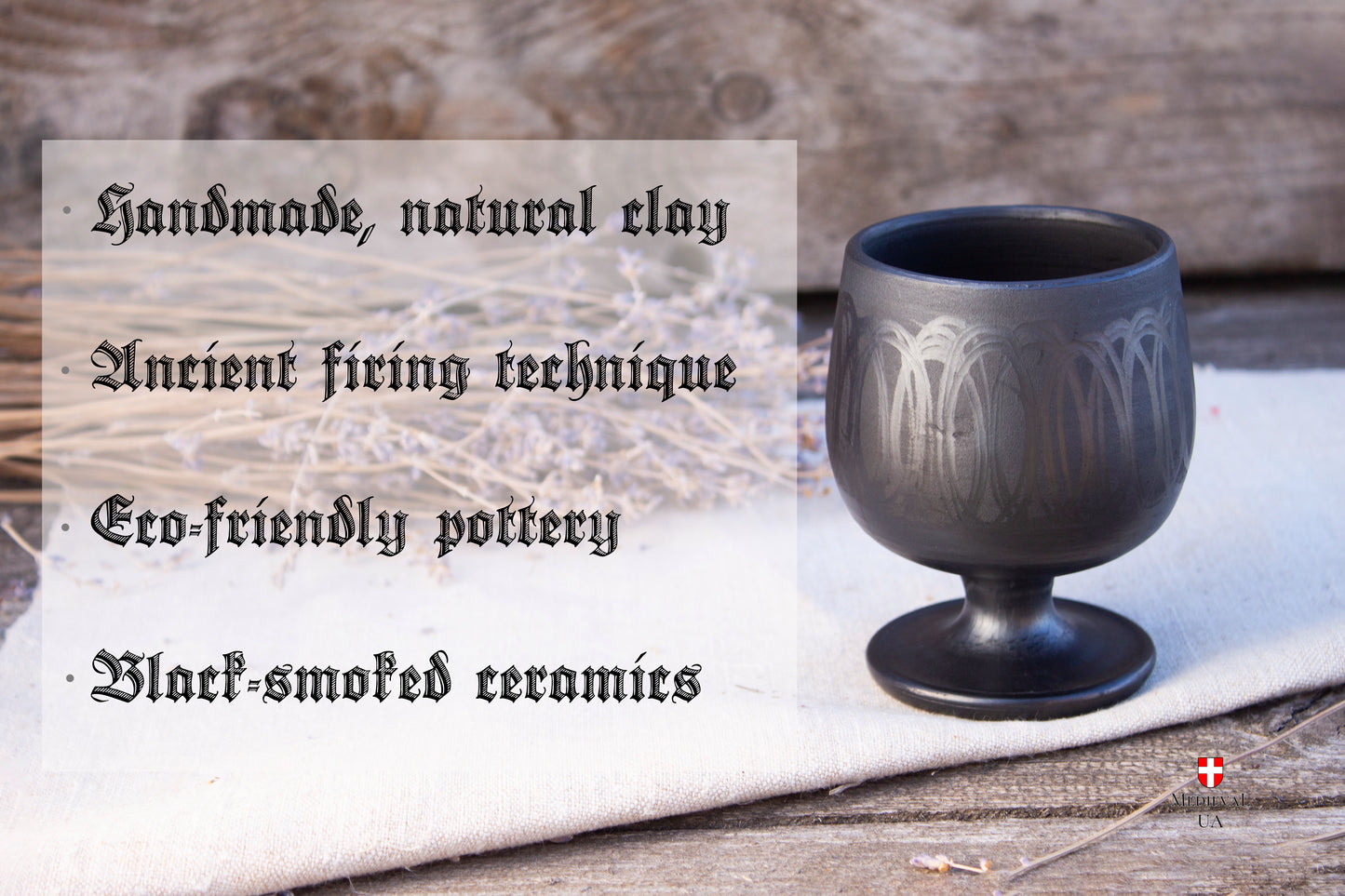 Handmade Black-Smoked Goblet 200ml - Slavic Ceramic, Reenactment Tableware