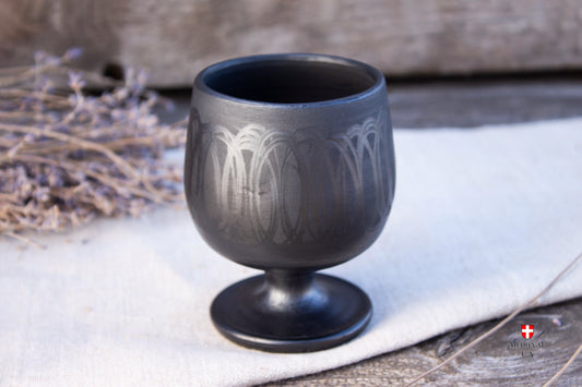 Handmade Black-Smoked Goblet 200ml - Slavic Ceramic, Reenactment Tableware