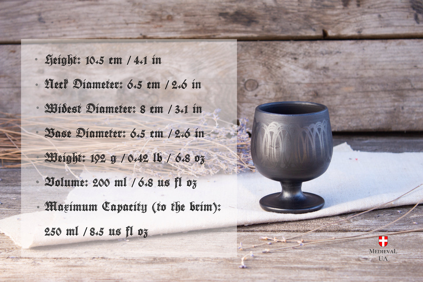 Handmade Black-Smoked Goblet 200ml - Slavic Ceramic, Reenactment Tableware