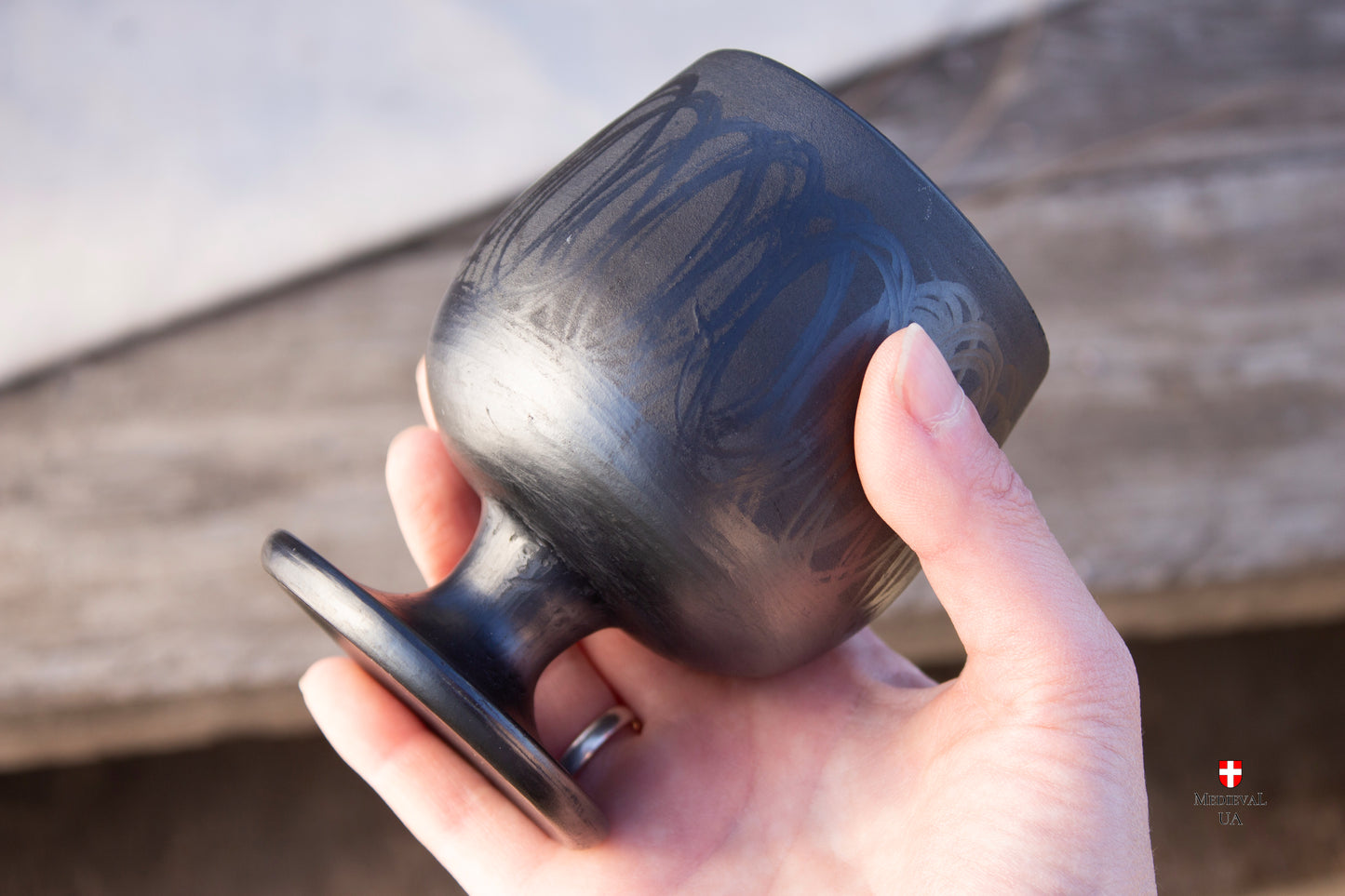 Handmade Black-Smoked Goblet 200ml - Slavic Ceramic, Reenactment Tableware