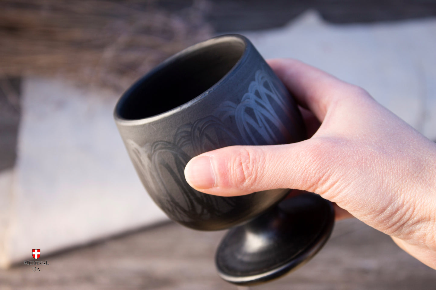 Handmade Black-Smoked Goblet 200ml - Slavic Ceramic, Reenactment Tableware
