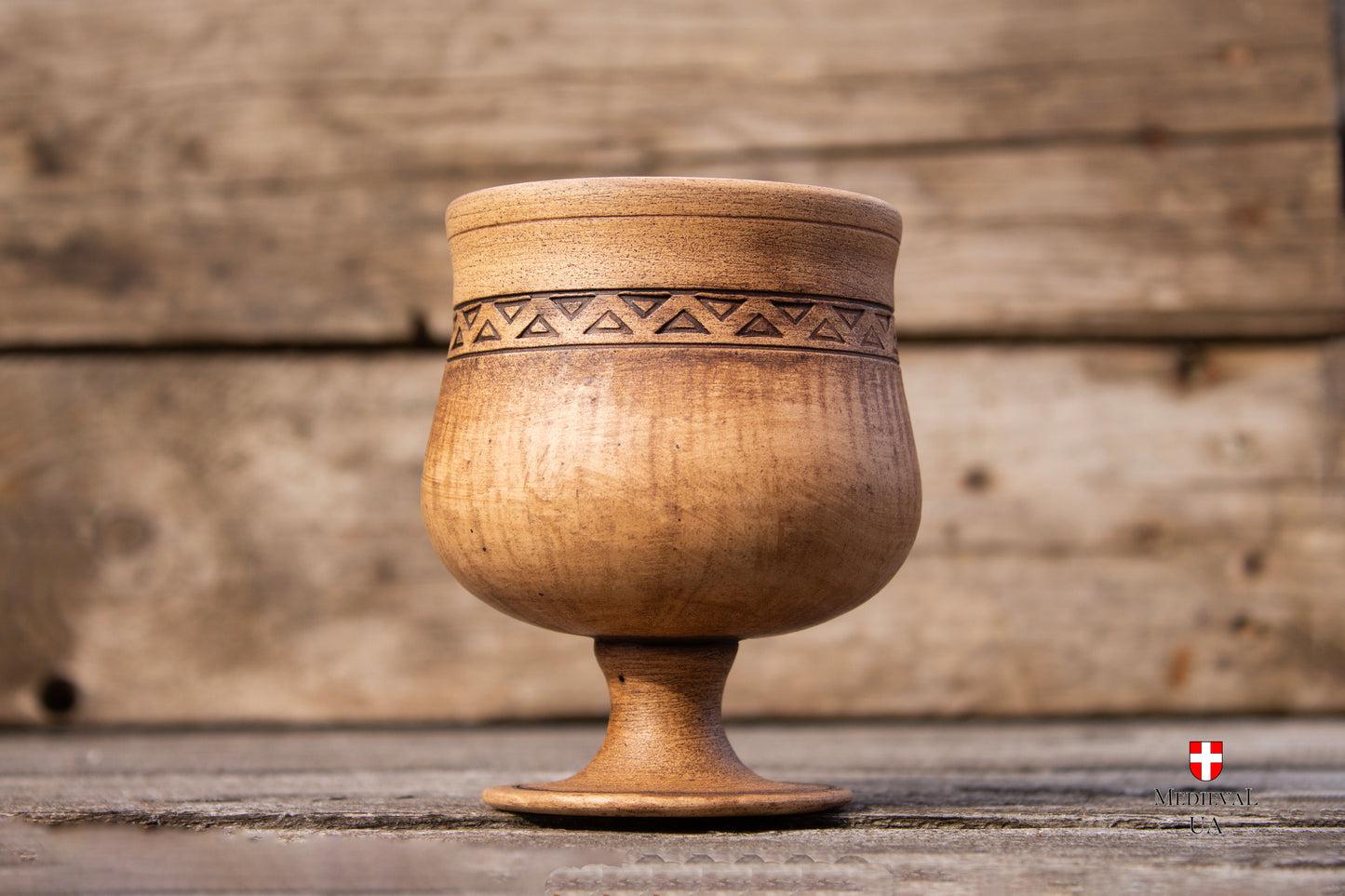 Handmade Medieval Goblet 300ml - Red Clay with Geometric Ornament, White Glaze