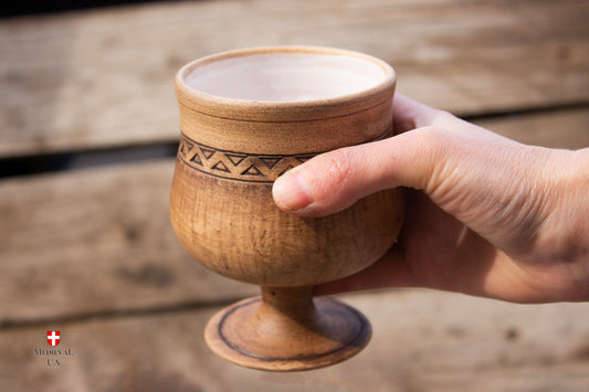 Handmade Medieval Goblet 300ml - Red Clay with Geometric Ornament, White Glaze