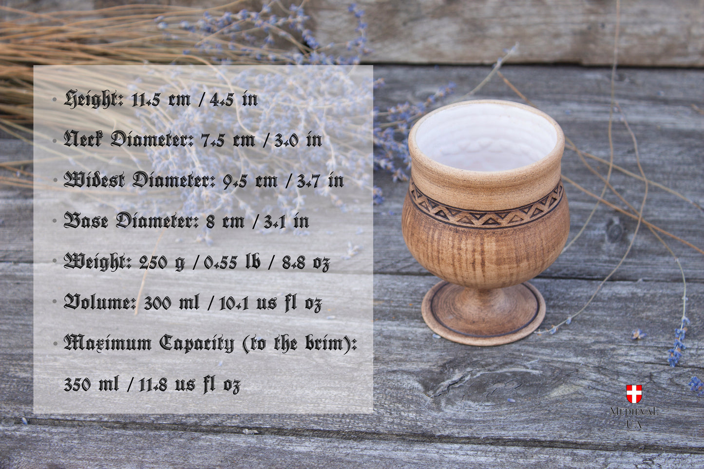 Handmade Medieval Goblet 300ml - Red Clay with Geometric Ornament, White Glaze
