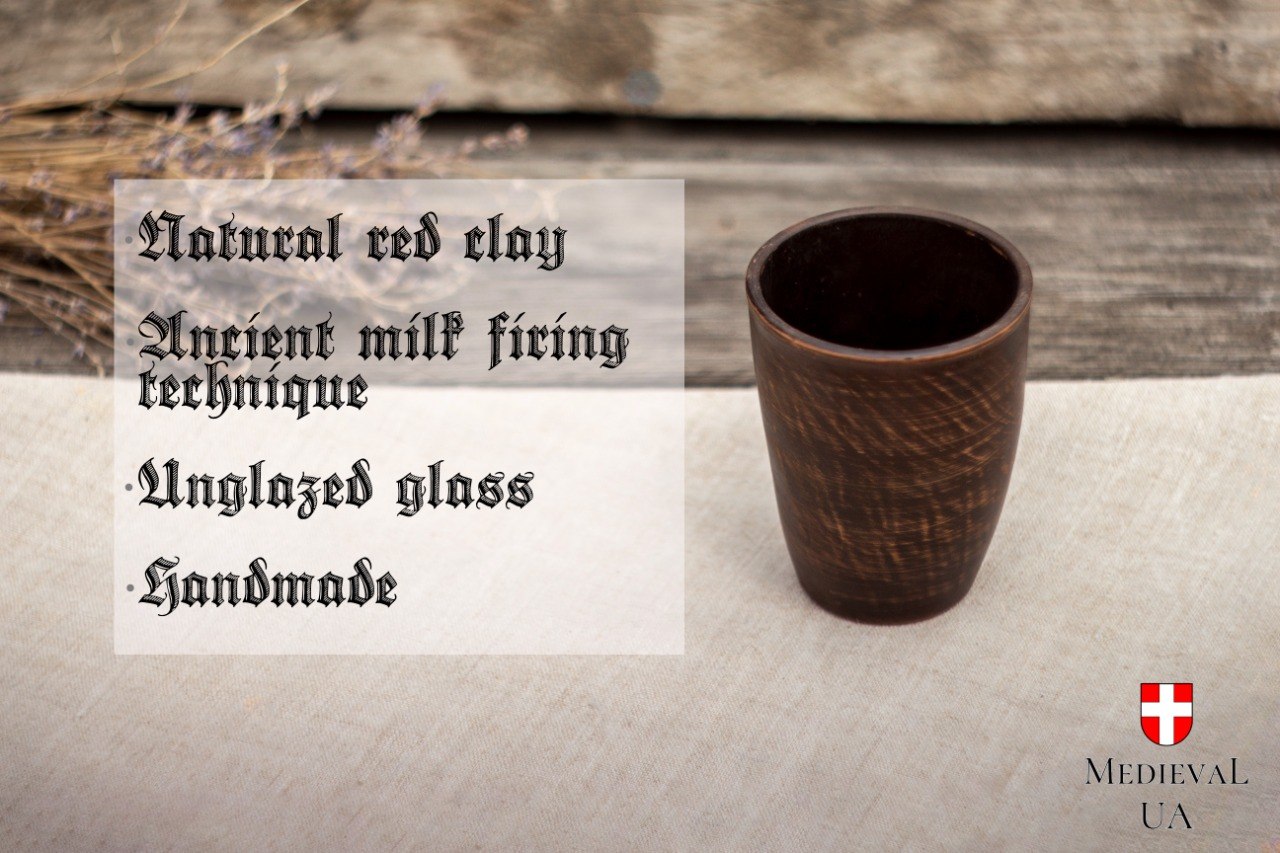 Materials card for the cup: natural red clay, milk fired, unglazed and handmade