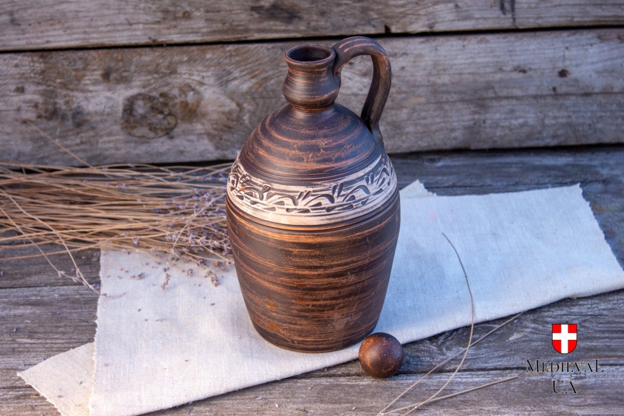 Rustic milk-fired clay flagon for Ren Faire and LARP tables