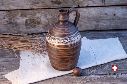 Rustic milk-fired clay flagon for Ren Faire and LARP tables